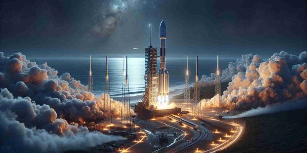 Detailed, realistic, and high-definition image of an upcoming fictional private space company's rocket launch. The launch is set to deploy a new batch of internet satellite network, akin to Starlink satellites, into low Earth orbit. Set the scene at a seaside launch pad with the anticipation of the crowd and the fiery exhaust of the engines as they are ignited for lift-off. Include the sparkling night sky and the sheer size and enormity of the construction of the massive rocket, with the magnificent view of the ocean as the backdrop.