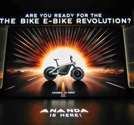 A HD, spectacular photo showcasing the dawn of the Electric Bike revolution. The image features a futuristic, sleek e-bike at the center with radial light invoking a dawn. The striking phrase 'Are You Ready for the E-Bike Revolution? Ananda is Here!' is present in bold, captivating lettering, evoking both excitement and suspense. It signifies a calling to sustainable travel and the advancement of technology.