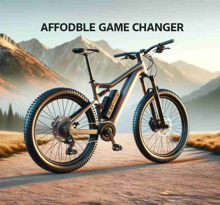 Generate a high-definition, realistic image of an affordable electric mountain bike, presented as a real game changer. Show it in a captivating way, highlighting its robust structure, advanced features and cost-effectiveness, placed in an outdoor setting illustrating an adventurous cycling route. The bike should look impressive and ready to tackle any mountain terrain, emphasizing how it can revolutionize one's mountain biking experience.