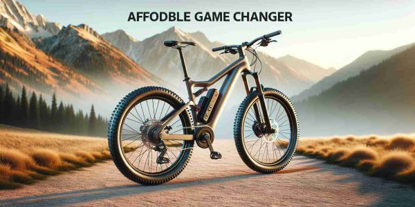 Generate a high-definition, realistic image of an affordable electric mountain bike, presented as a real game changer. Show it in a captivating way, highlighting its robust structure, advanced features and cost-effectiveness, placed in an outdoor setting illustrating an adventurous cycling route. The bike should look impressive and ready to tackle any mountain terrain, emphasizing how it can revolutionize one's mountain biking experience.